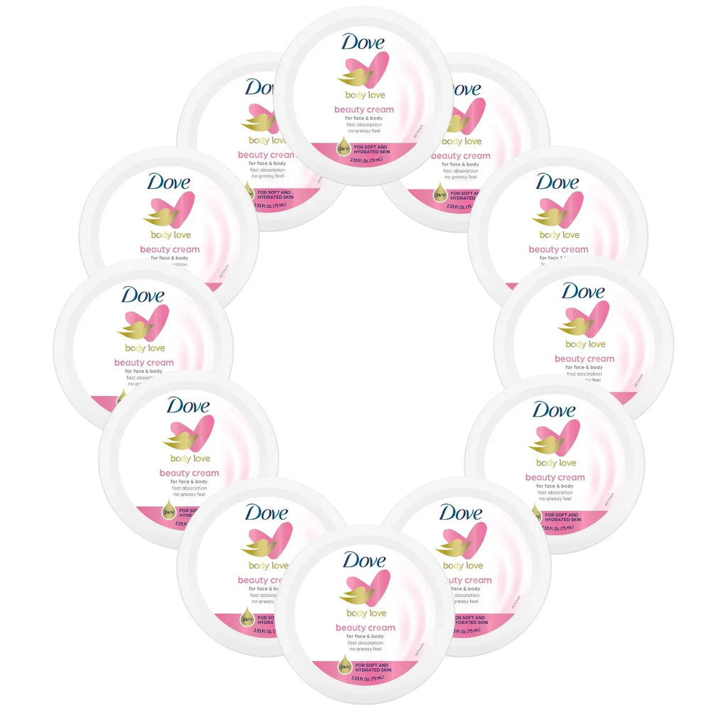 Dove Nourishing Body Care, Face, Hand, And Body Beauty Cream For Normal To Dry Sizekin Lotion For Women With 24-Hour Moisturization, 12-Pack, 2.53 Oz Each Jar