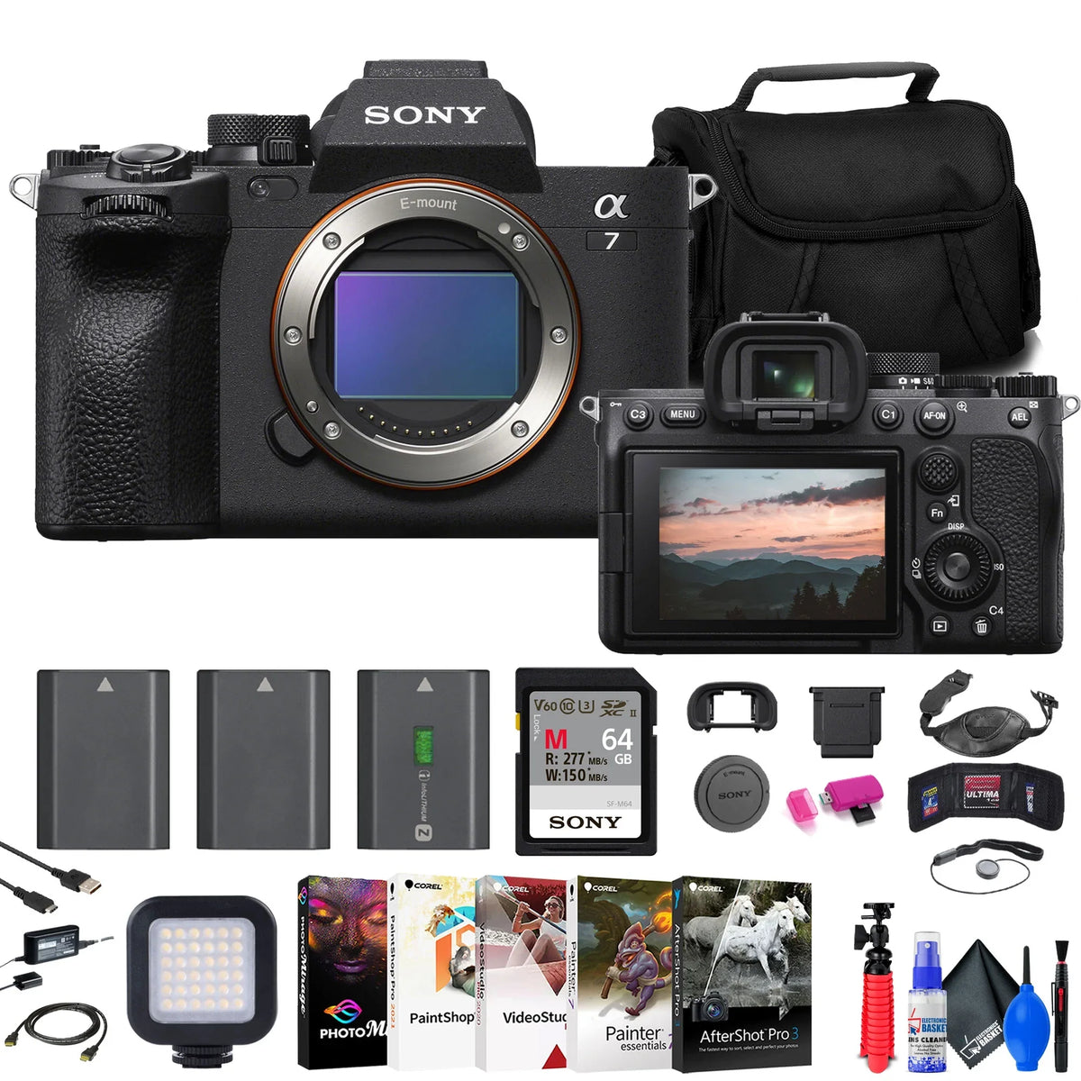 Sizeony a7 IV Mirrorless Camera + 64GB Card + Bag + 2 x NP-FZ100 + More