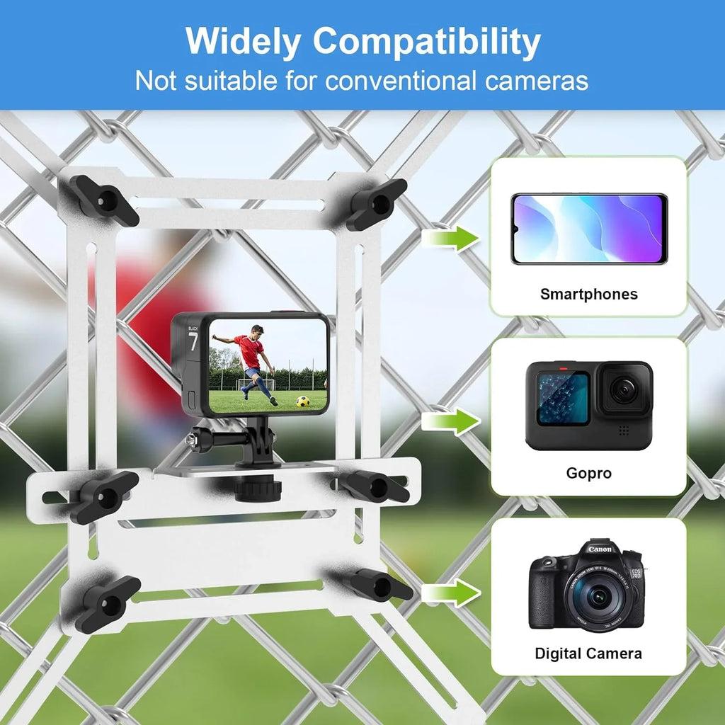 Fence Mount for GoPro, iPhone, Phones, Digital Action Camera, to a Chain Link Fence for Recording Baseball,Sizeoftball