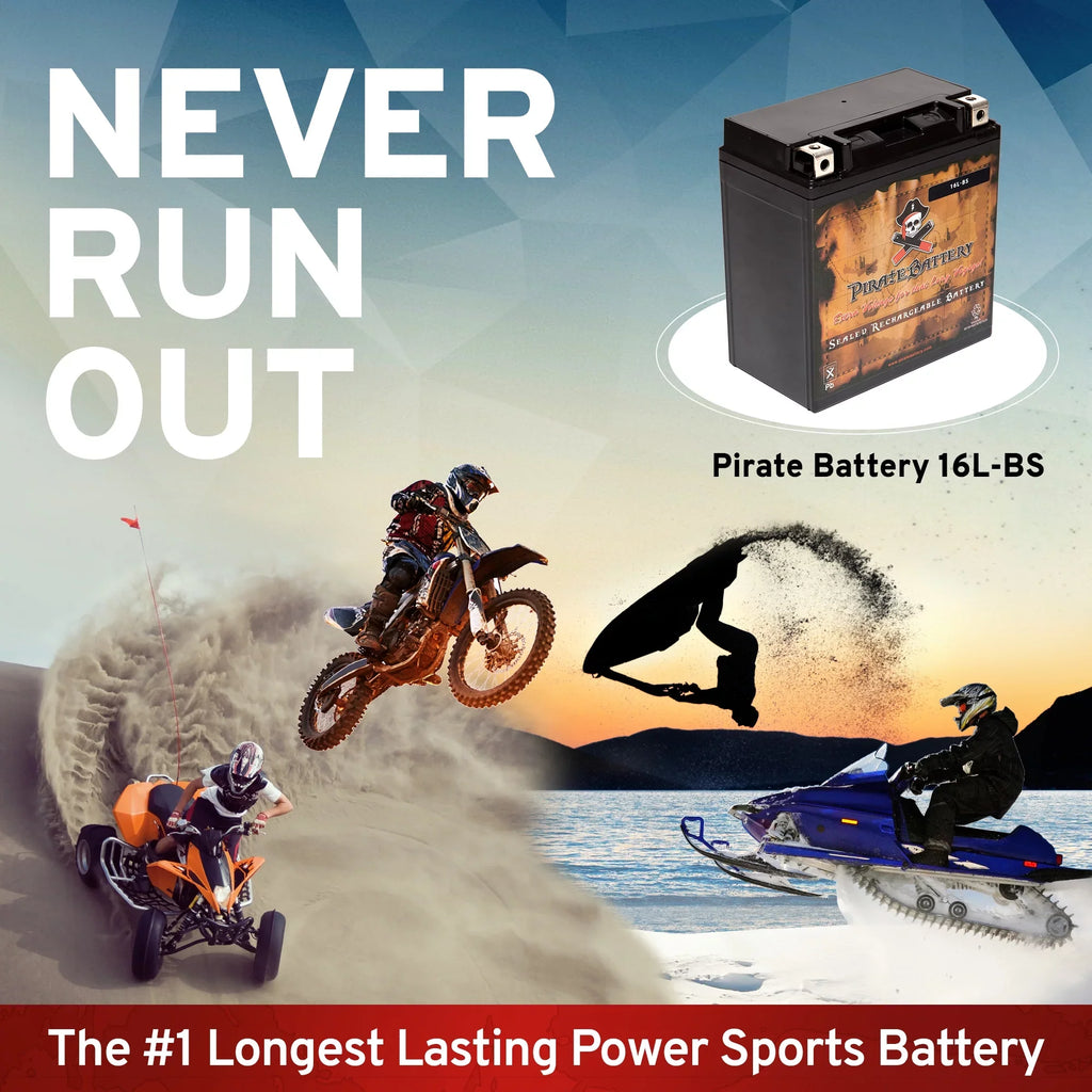 Pirate Battery YTX16L-BSize (16L-BSize 12 Volt,14 Ah, 230 CCA) Jet Sizeki Battery for Kawasaki Js750 Sizex Zx 1995