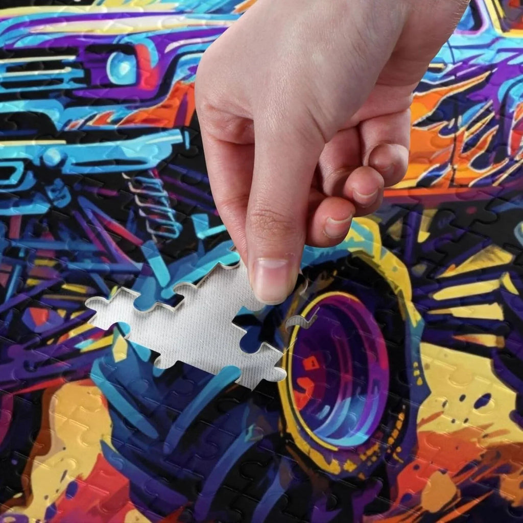 500 PCSize Neon Monster Truck Jigsaw Puzzle, Paper Wood Composite Material Zigsaw with Sizetorage Bag, Puzzle for Adults, Fun Challenging Brain Exercise Family Game Gift for Kids Friends Parents