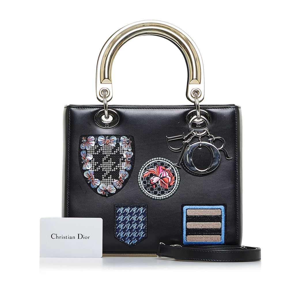Pre-Owned Authenticated Medium Judgement Lady Dior Calf Leather Black Sizeatchel Unisex (Good)