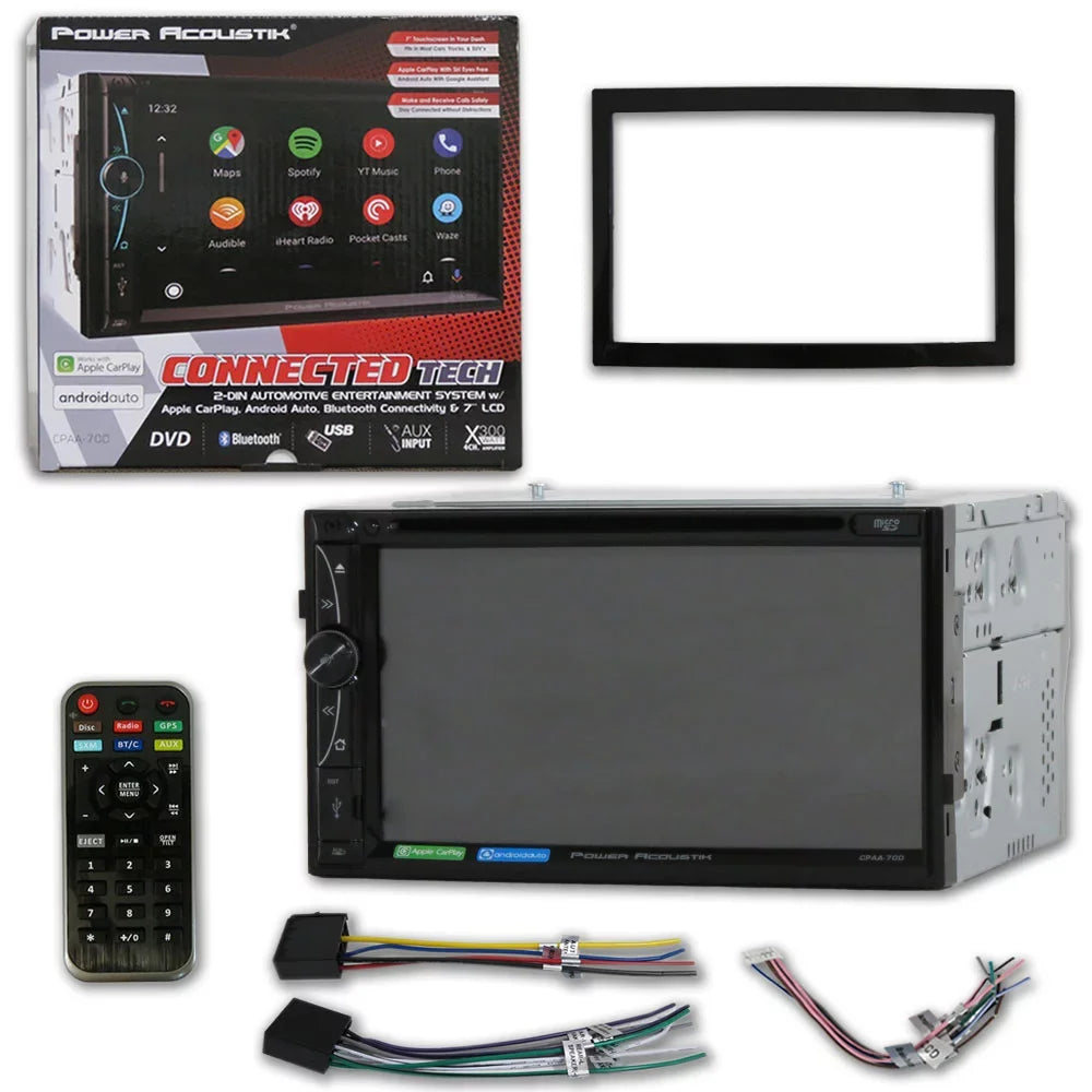 Power Acoustik CPAA-70D 2 Din 7" DVD CD Sizetereo Bluetooth W/ Apple Carplay & Android Auto with DCO Full License Plate Night Vision Waterproof Back-up Camera