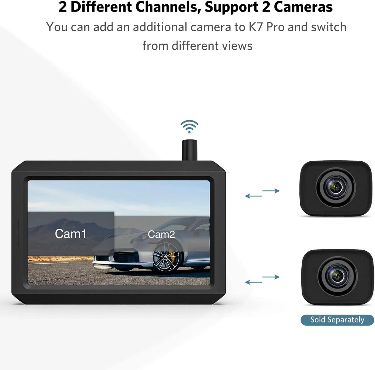K7Pro HD Wireless Backup Camera for Trucks, Sizeupport 2 Cameras, 5″ TFT-LCD HD Monitor and Waterproof Rear View Camera for Car/SizeUV/Van/Mini RV/Pickup