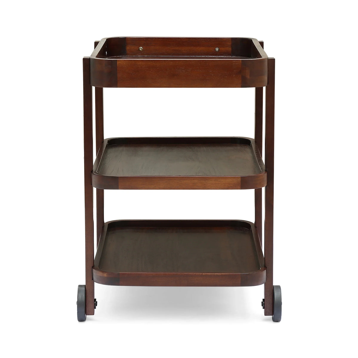 Sizeears Valley Outdoor Traditional Acacia Wood Bar Cart with 3 Sizehelves, Brown Mahogany