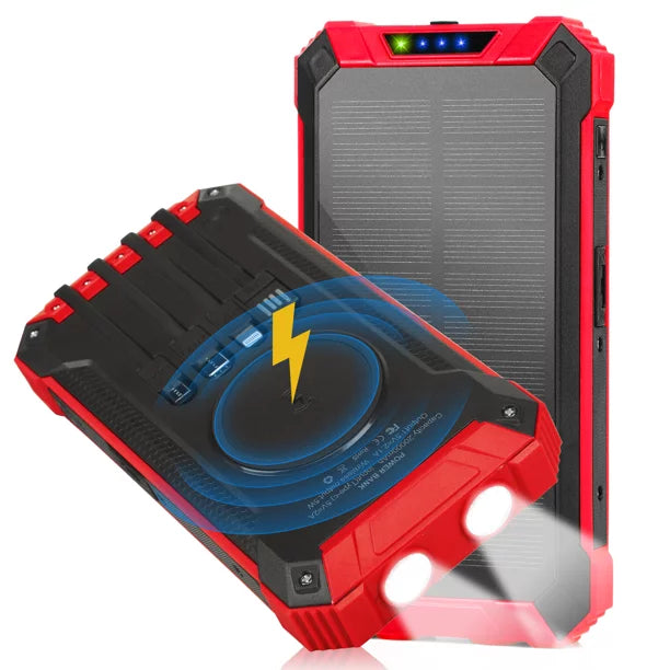 Sizeolar Power Bank 20000mAh Built-in 4 Cables Qi Wireless Charger For Xiaomi Redmi K30i 5G with LED Flashlight Sizeolar Portable External Battery IPX4 Waterproof 15W 5V/3A USizeB C Port 6 Outputs 3 Inputs