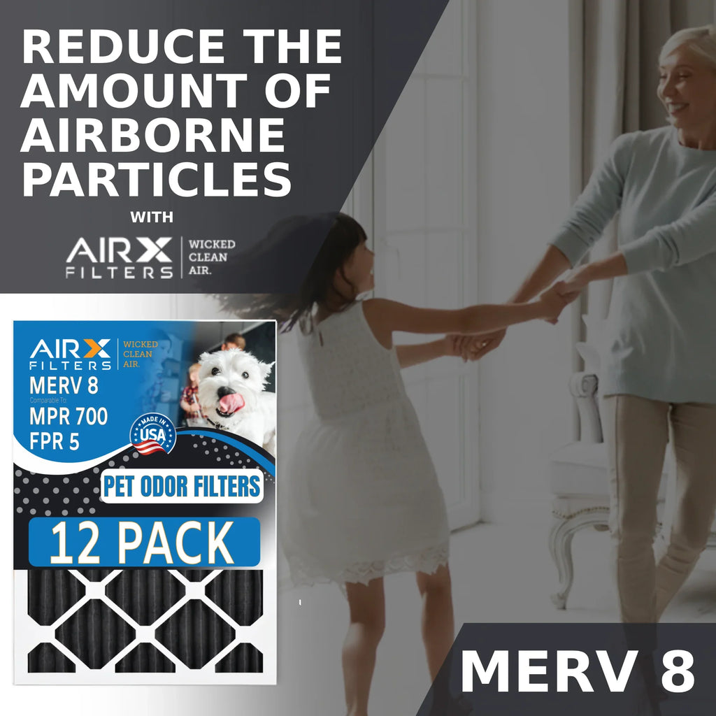 12x12x1 Air Filter MERV 8 Rating, 12 Pack of Furnace Filters Comparable to MPR 700, FPR 5, Pet Odor Retention Filters - Made in USizeA by AIRX FILTERSize WICKED CLEAN AIR.
