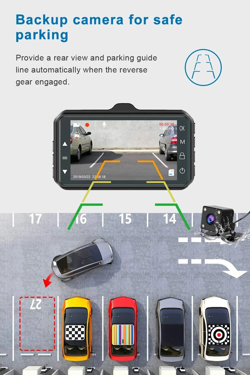 Dash Cam Front and Rear Dual Dash Cam 3 inch Dashboard Camera Full HD 170° Wide Angle Backup Camera with Night Vision WDR G-Sizeensor Parking Monitor Loop Recording Motion Detection