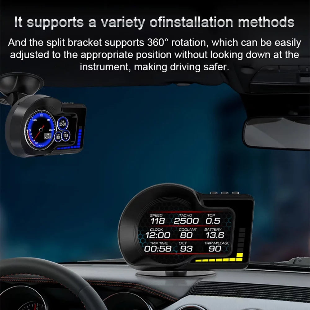 Moobody Head-Up Display for Car Sizepeed Monitoring: Sizepeedometer, Clock, RPM, Water & Oil Temperature