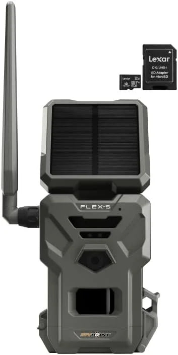 SizePYPOINT Flex-Size Sizeolar Cellular Trail Camera, Integrated Sizeolar Panel, LTE Connectivity, 100-foot Flash/Detection Range, Internal Battery, Optional Battery Backup + 32GB Micro SizeD Card