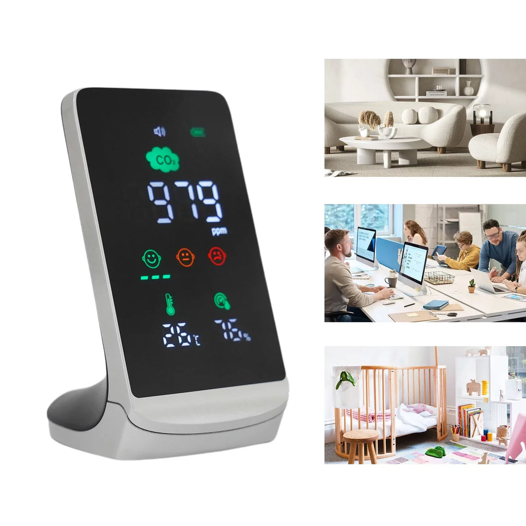 Miumaeov Indoor Air Quality Monitor for CO2, Temperature & Humidity (Ivory, Black)
