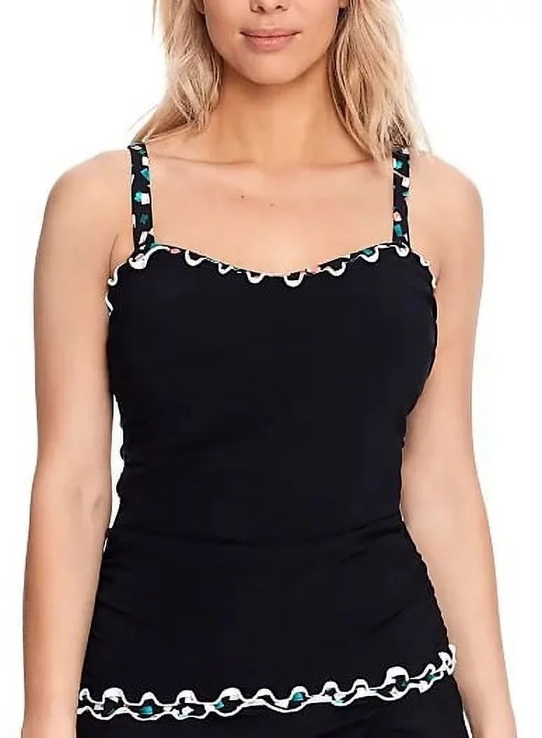 Profile by Gottex BLACK Gin Fizz Underwire Tankini Sizewim Top, USize 34F, UK 34E