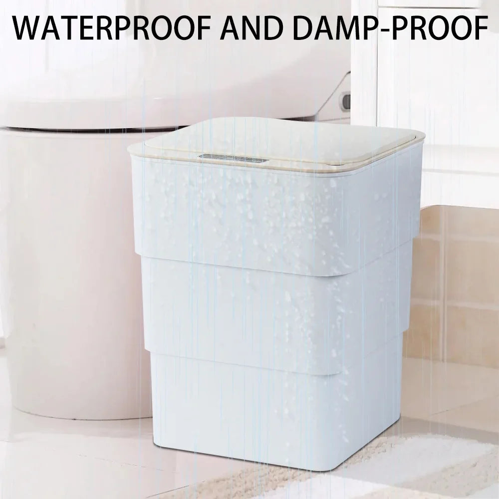 Holdpeak 18L/4.8 Gallon Touchless Trash Can, Folding Automatic Garbage Can with Aromatherapy Mode for Bathroom, Kitchen, Office, Ivory