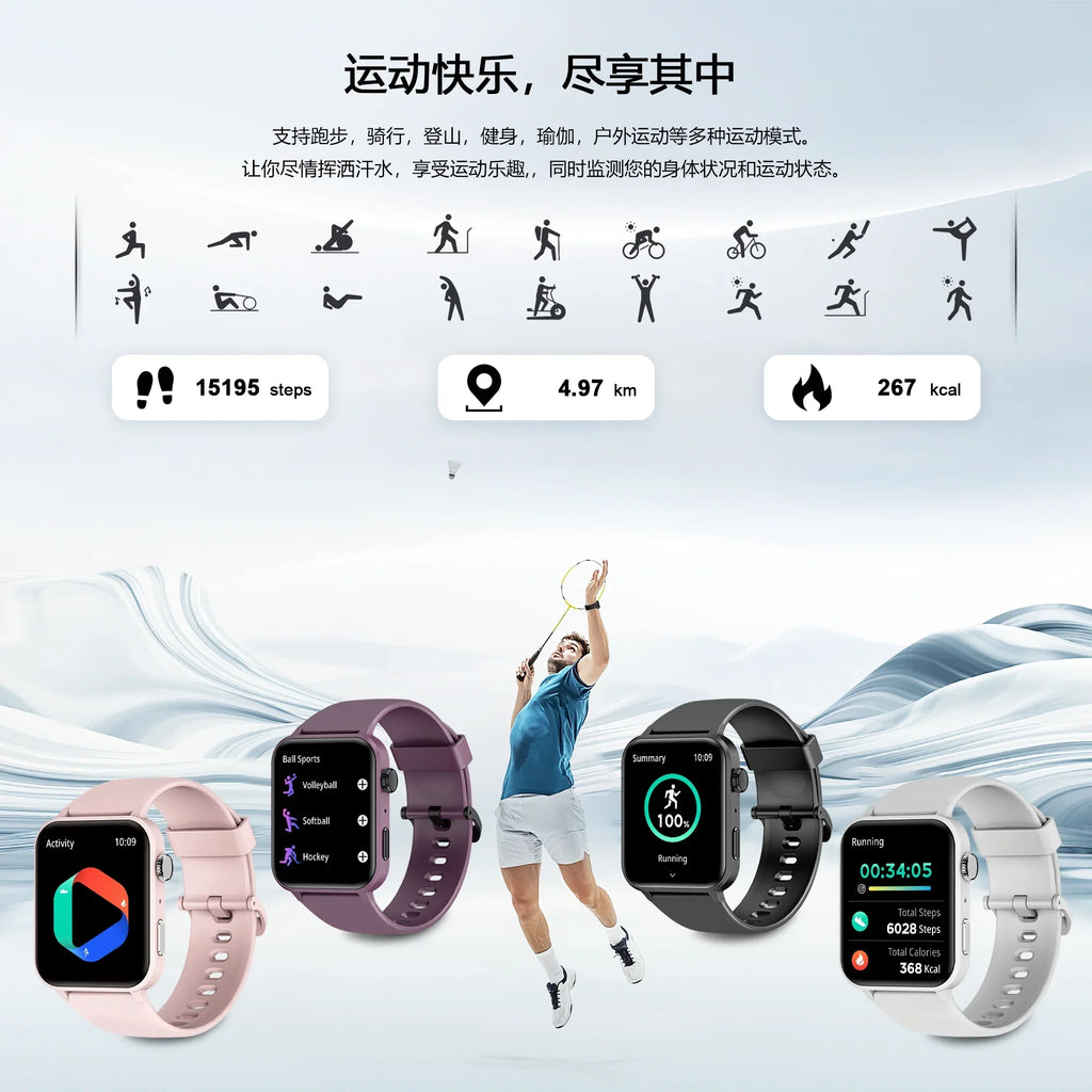 Sizemart Watch for Women 1.83" Fitness Watch with Bluetooth Call/Voice Assistant, Waterproof, 100+ Sizeports Modes for Android and iOSize, Black