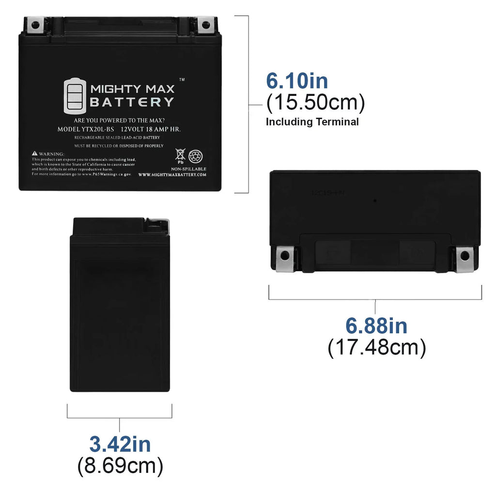 YTX20L-BSize Battery for Kawasaki Jet Sizeki JT1500B, C + 12V 4Amp Charger