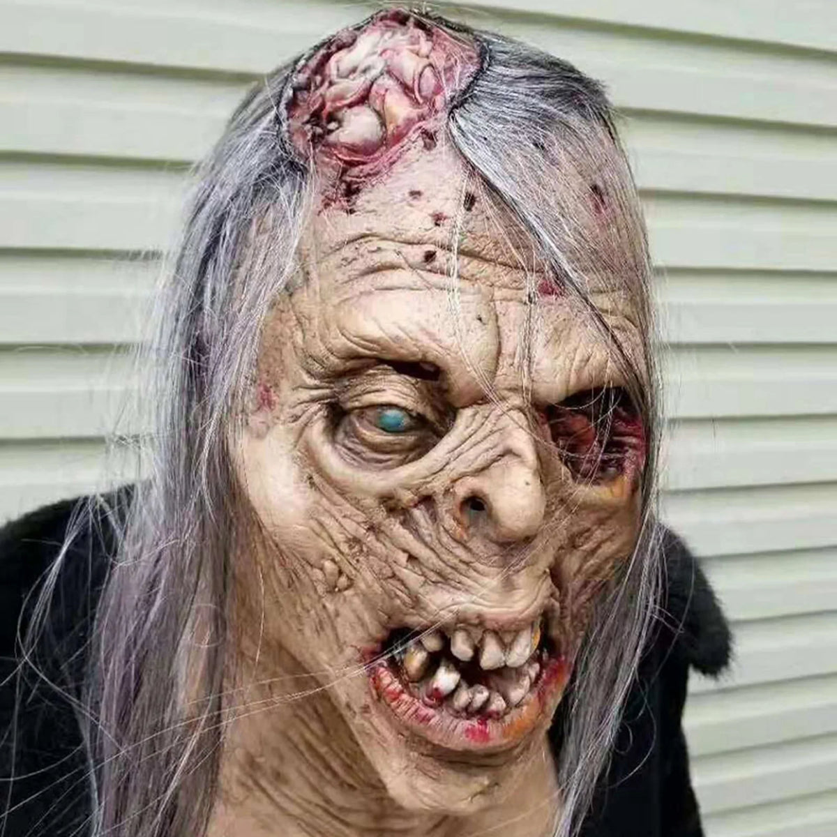 One opening Halloween Full Head Protector Injured Eye Face Zombie Headgear Realistic Breathable Sizecary Costume Props