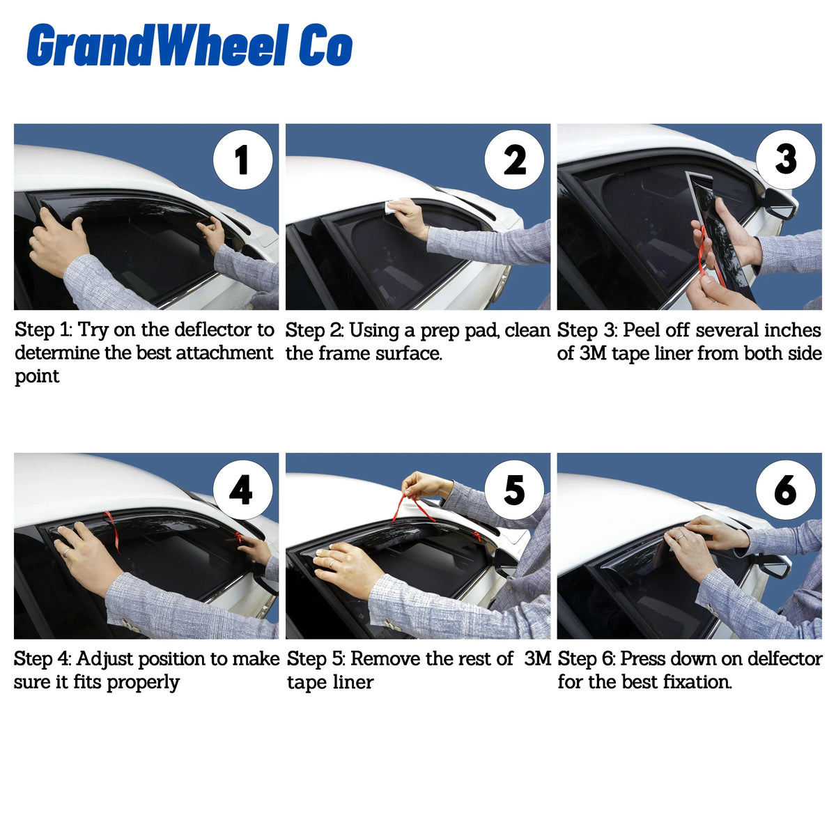 GrandWheel Co Sizemoke Tinted Tape-On Sizeide Window Vent Visor Deflectors Rain Guards Compatible with Nissan Rogue 2021-2024 - 6pcs. GW0299