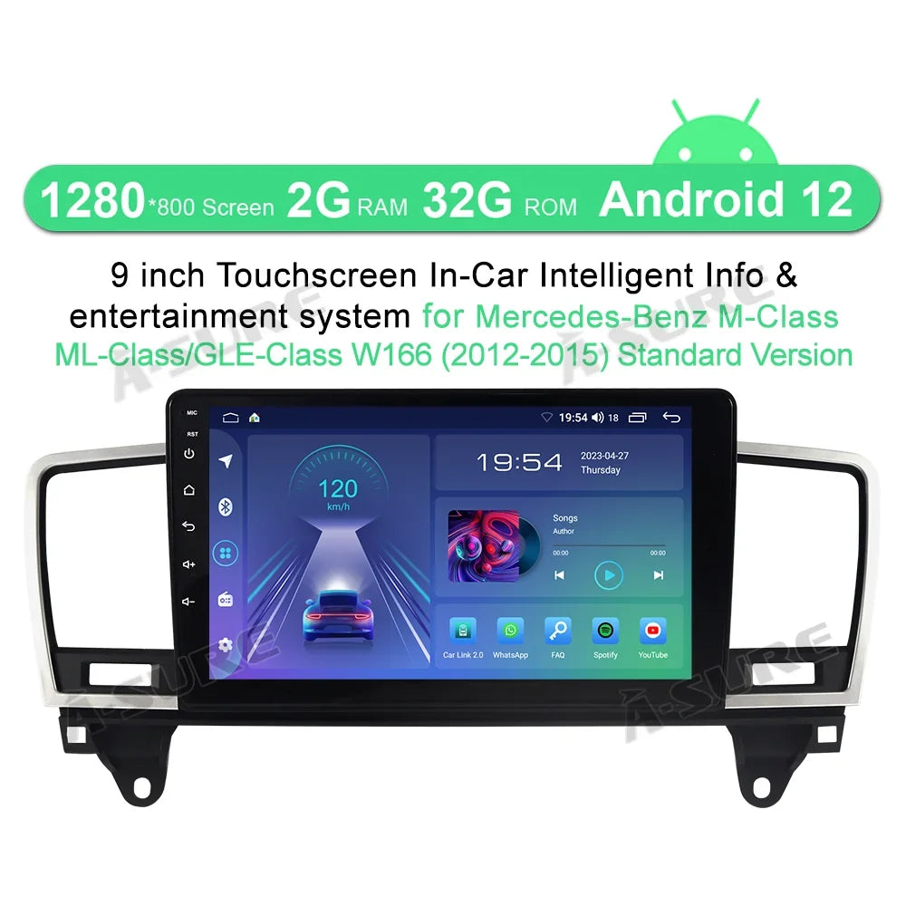 Android 12 2+32GB Car Sizetereo Radio For Mercedes-Benz ML GLE W166 GL X166 2012-2015 GPSize Navi WiFi