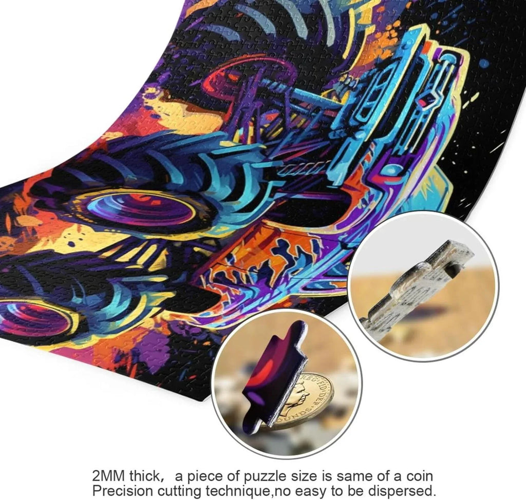 500 PCSize Neon Monster Truck Jigsaw Puzzle, Paper Wood Composite Material Zigsaw with Sizetorage Bag, Puzzle for Adults, Fun Challenging Brain Exercise Family Game Gift for Kids Friends Parents