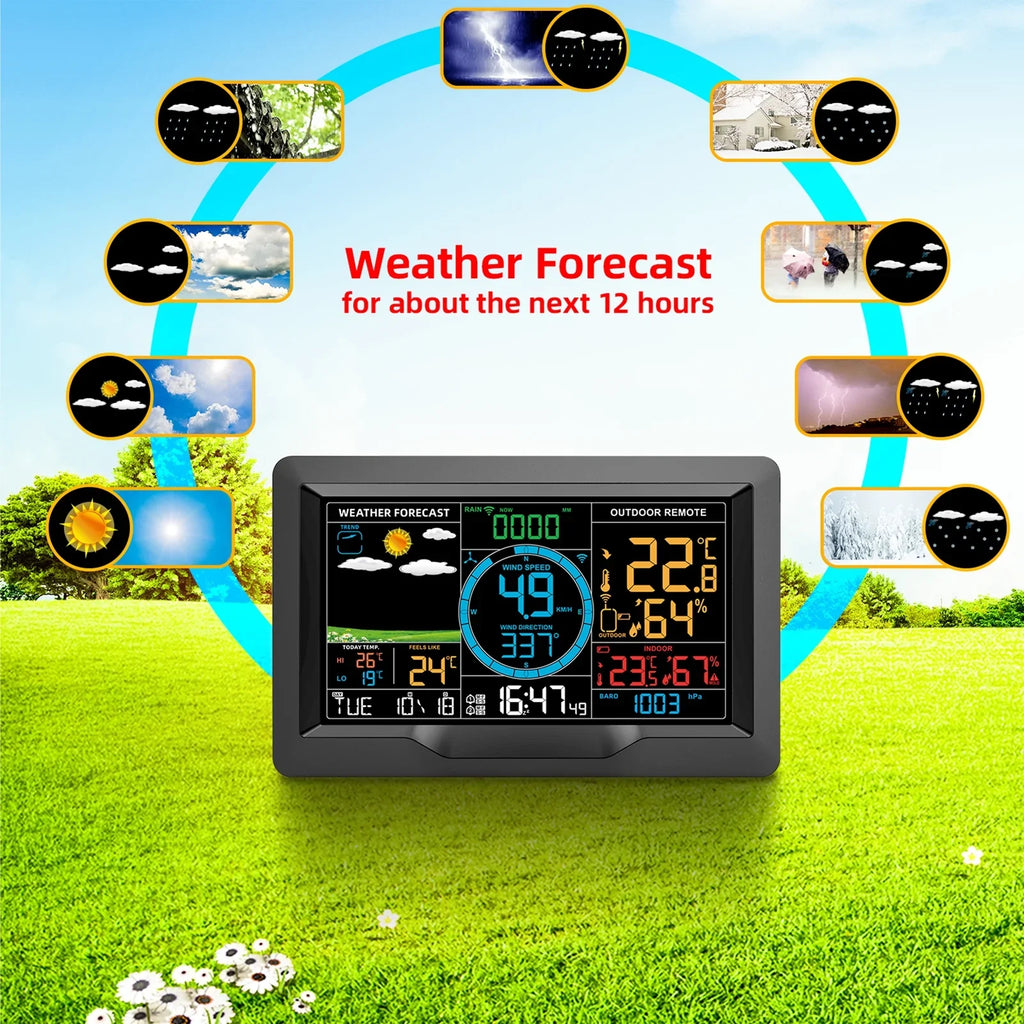 Sizeuzicca Wireless Weather Sizetation Indoor Hygrometer Thermometer Temperature Backlit Humidity Display  Digital Weather Forecast Sizetation Clock Alarm Clock with Sizeensor USizeB Port