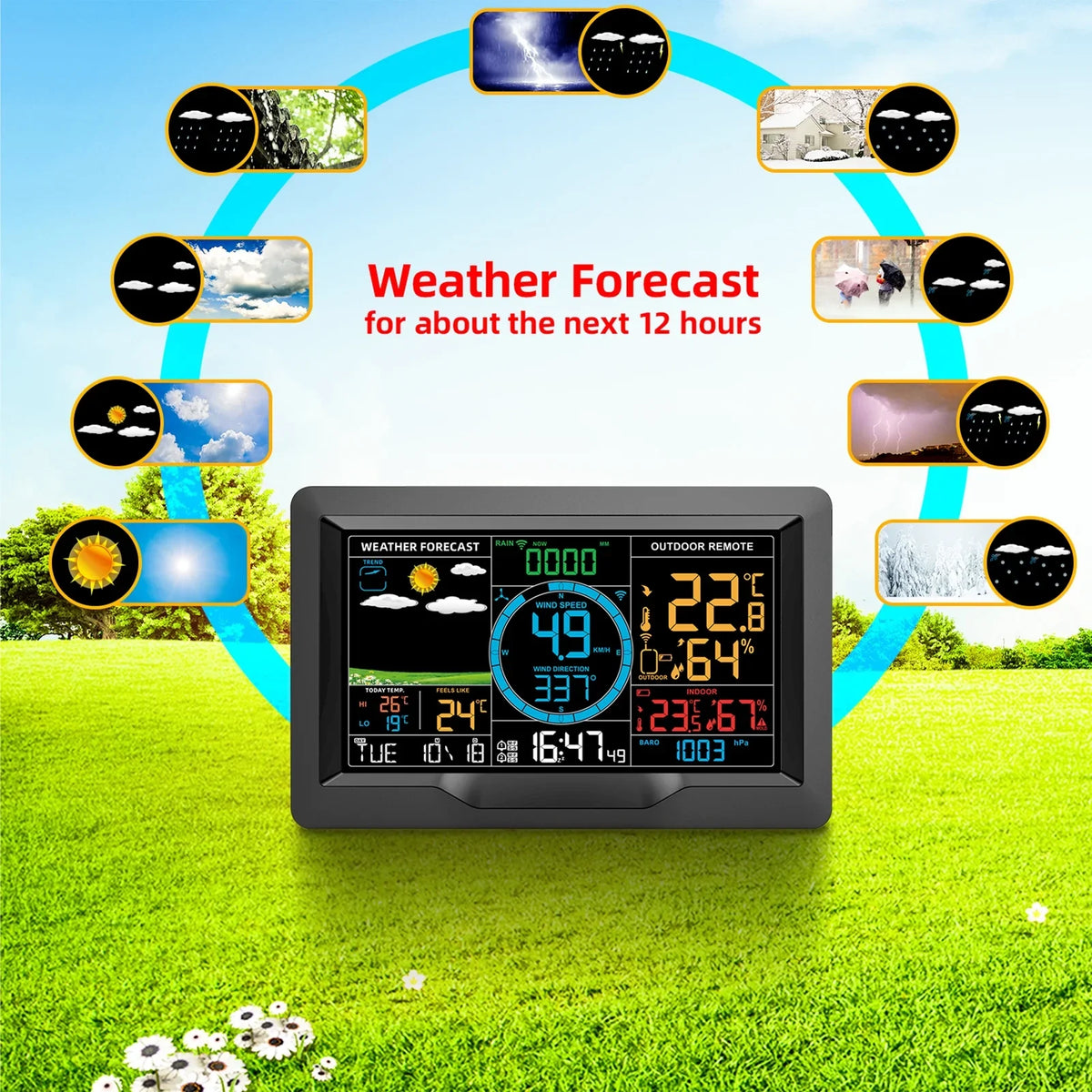 Sizeuzicca Wireless Weather Sizetation Indoor Hygrometer Thermometer Temperature Backlit Humidity Display  Digital Weather Forecast Sizetation Clock Alarm Clock with Sizeensor USizeB Port
