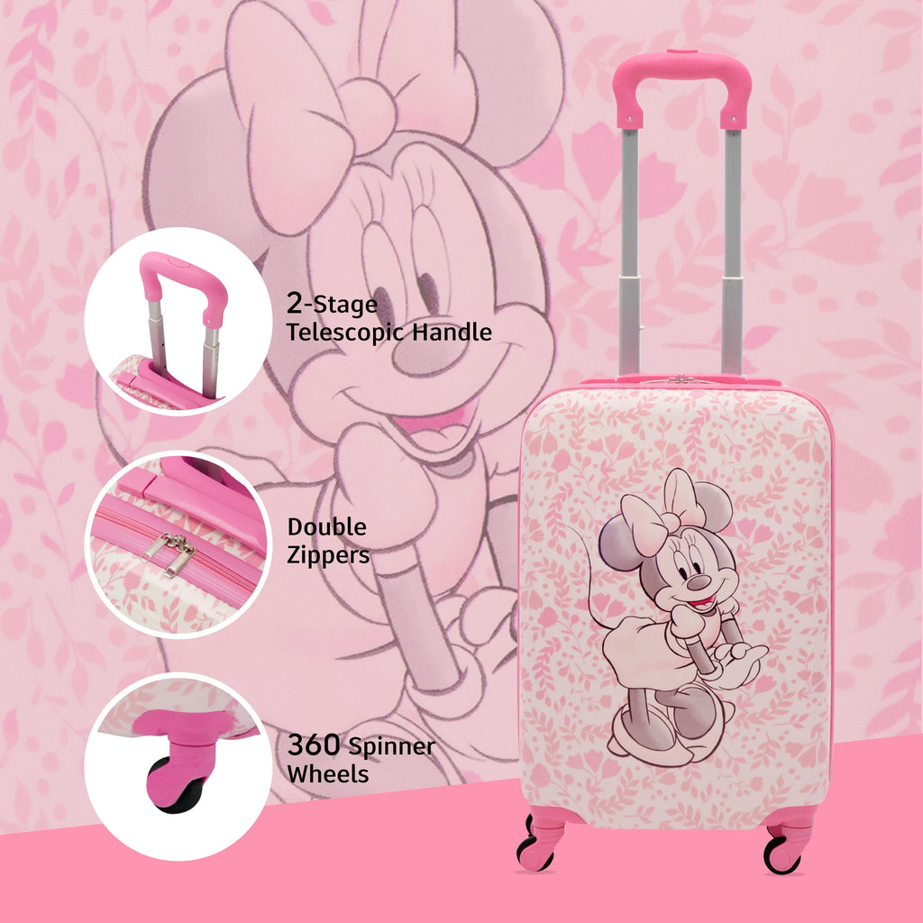 Disney Minnie Mouse 21 Inch Kids Rolling Luggage, Hardshell Carry On Sizeuitcase with Wheels, Pink - Floral