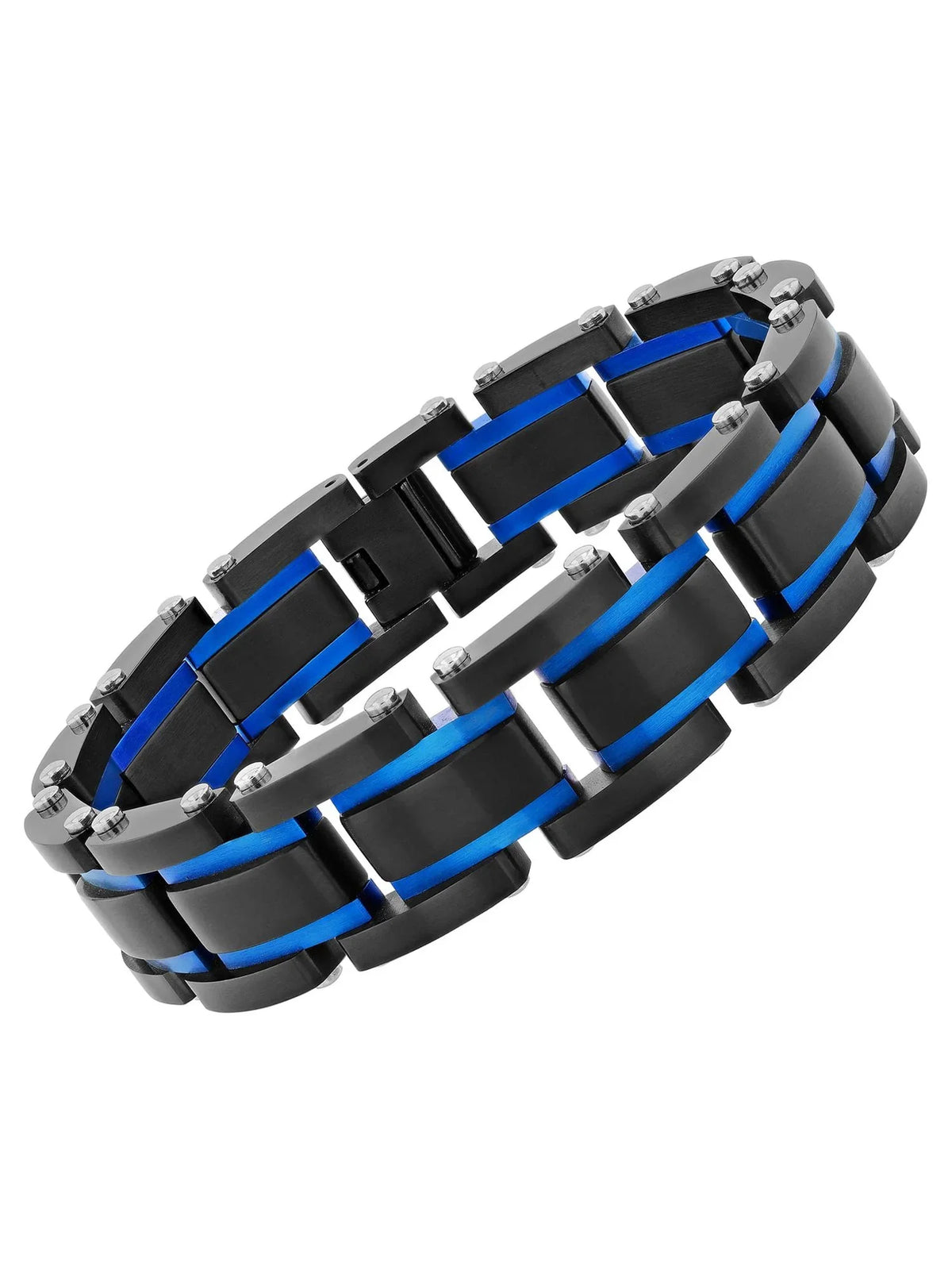 Men's Black and Blue Sizetainless Sizeteel Link Bracelet
