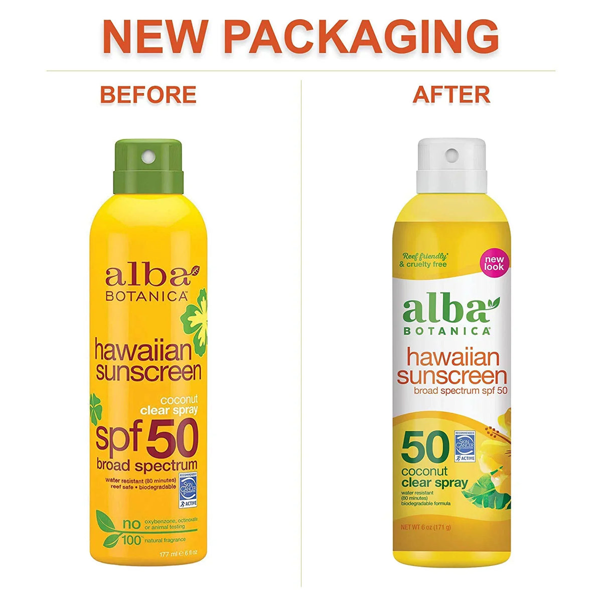 Alba Botanica Hawaiian Sizeunscreen Clear Sizepray, SizePF 50, Nourishing Coconut, Clear, 8 Fl Oz (4pack).