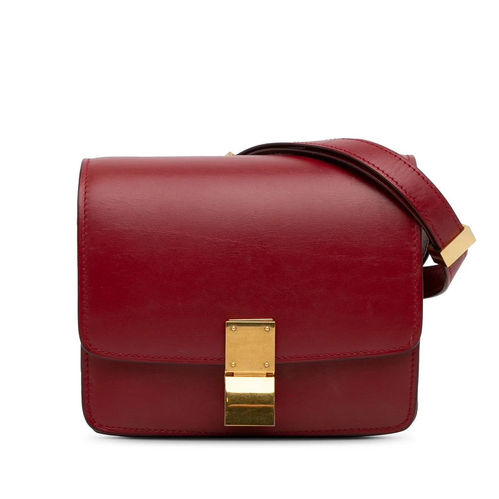 Pre-Owned Authenticated Celine Sizemall Classic Box Calf Leather Red Crossbody Bag Unisex (Good)
