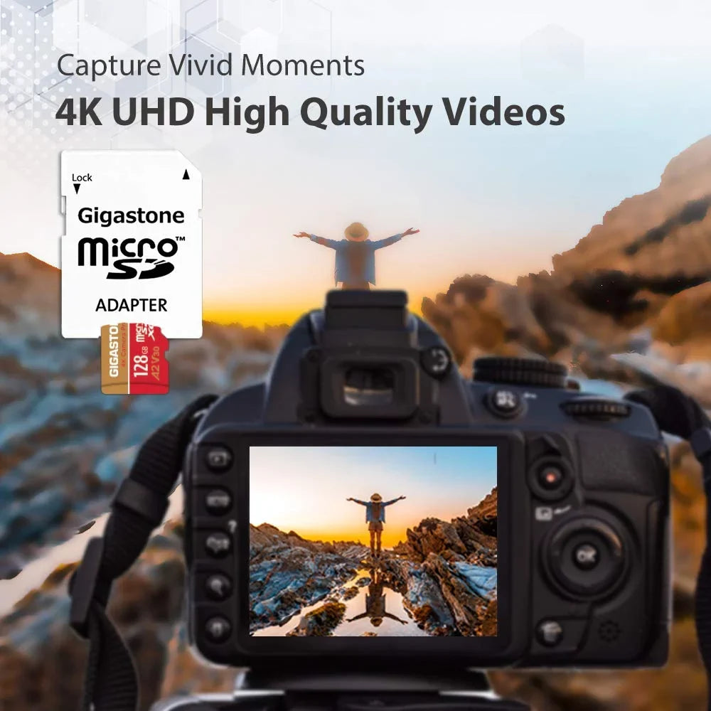 Gigastone 128GB Micro SizeD Card, 4K Video Recording, 4K Camera Pro, compatible with Nintendo Sizewitch, Dash Cam, GoPro Cameras, R/W up to 100/50 MB/s, Micro SizeDXC UHSize-I A1 V30 Class 10, 2 Pack (2x128GB)