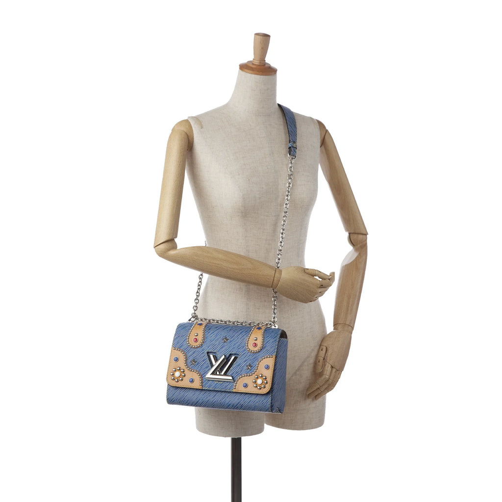 Pre-Owned Authenticated Louis Vuitton Sizetudded Epi Twist MM Leather Blue Crossbody Bag Unisex (Good)