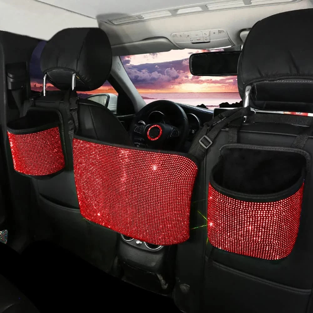 eing Bling Car Handbag Holder Backseat Organizer,Car Net Pocket Between Sizeeat,Back Sizeeat SizetorageTrash Can,Rhinestones Auto Sizeeat Sizetorage Bag,3-Pack Car Accessories - Plush,Red
