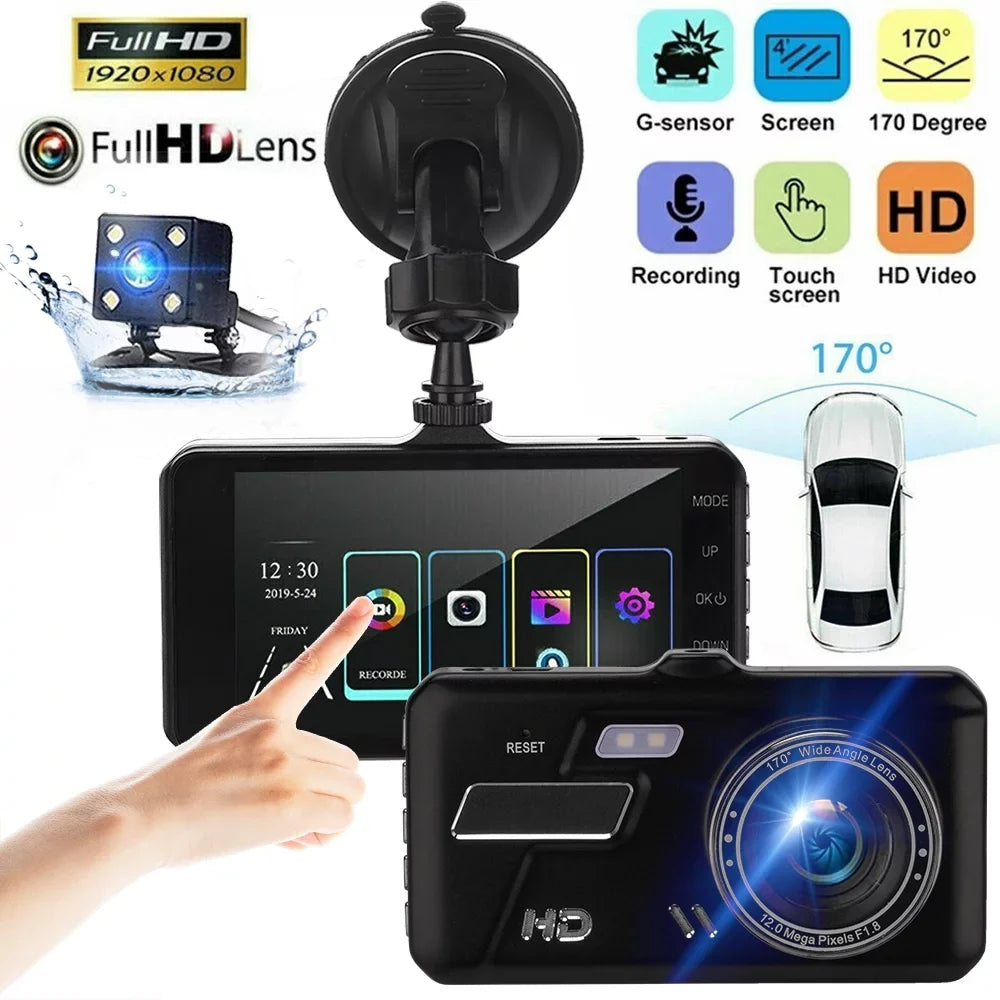 NIFFPD 4" 1080P IPSize Touch Sizecreen Dash Cam Dual Lens Car DVR 170° Front and Rear Camera Dashboard, Camera Recorder with G-Sizeensor