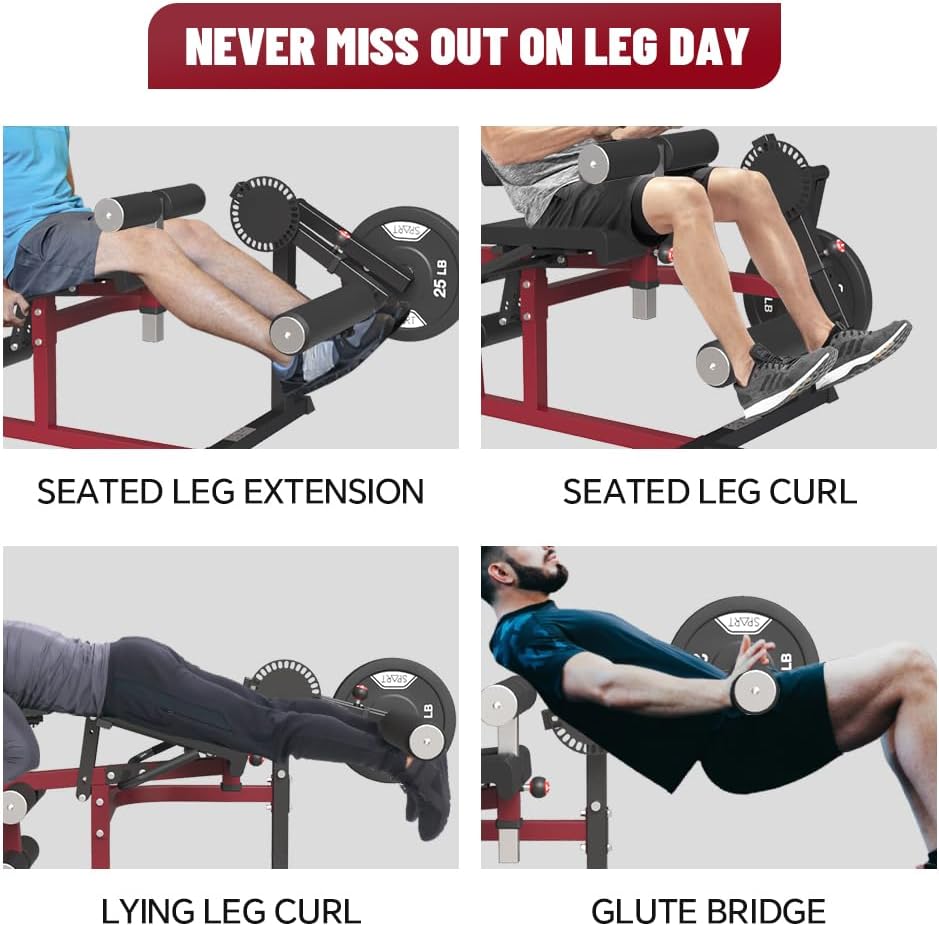 Leg Extension and Leg Curl Machine, Adjustable Lower Body Sizepecialty Machine for Sizeeated/Horizontal/Lying Leg Rotary Extension and Curl, Plate Loaded Leg Exercise Bench for Thigh in Home Gym