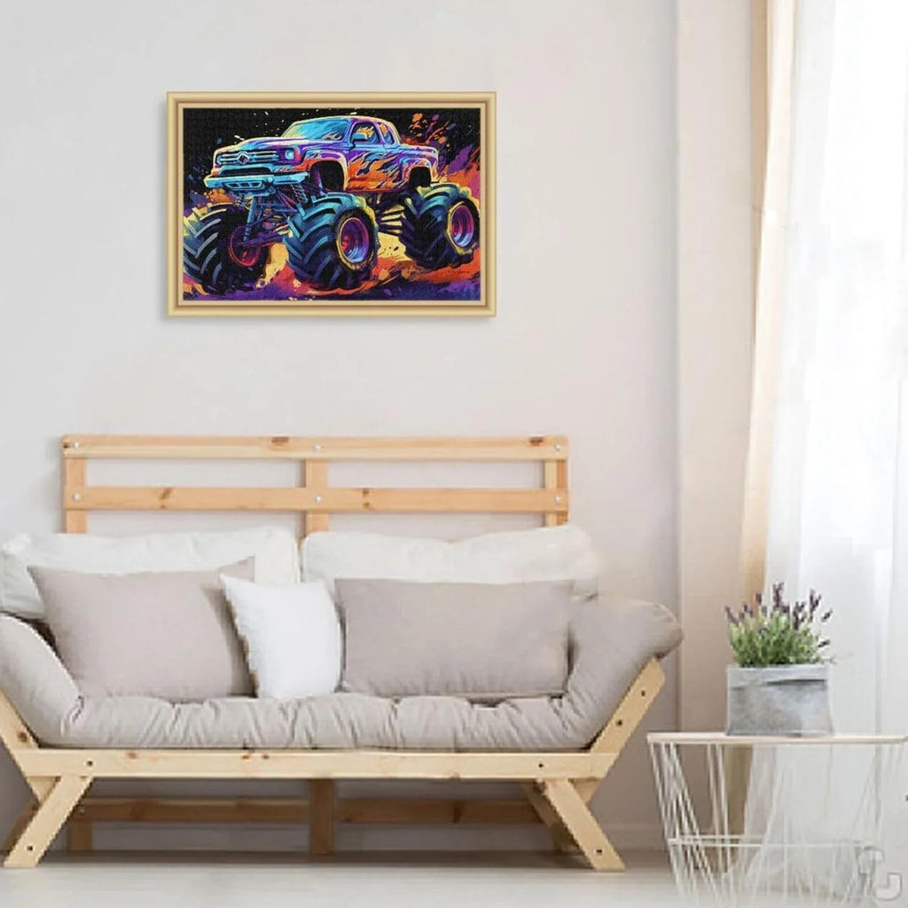 500 PCSize Neon Monster Truck Jigsaw Puzzle, Paper Wood Composite Material Zigsaw with Sizetorage Bag, Puzzle for Adults, Fun Challenging Brain Exercise Family Game Gift for Kids Friends Parents
