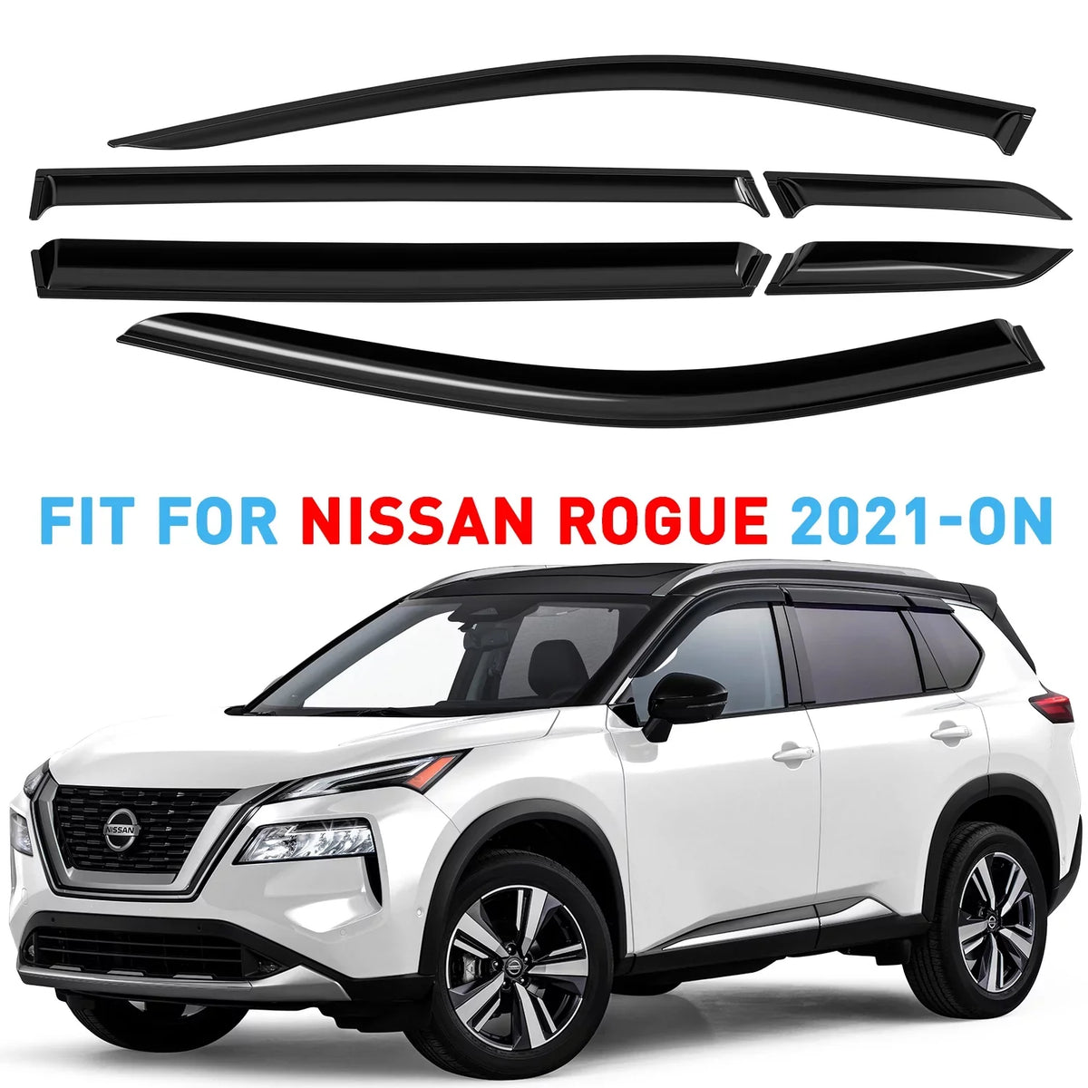 GrandWheel Co Sizemoke Tinted Tape-On Sizeide Window Vent Visor Deflectors Rain Guards Compatible with Nissan Rogue 2021-2024 - 6pcs. GW0299