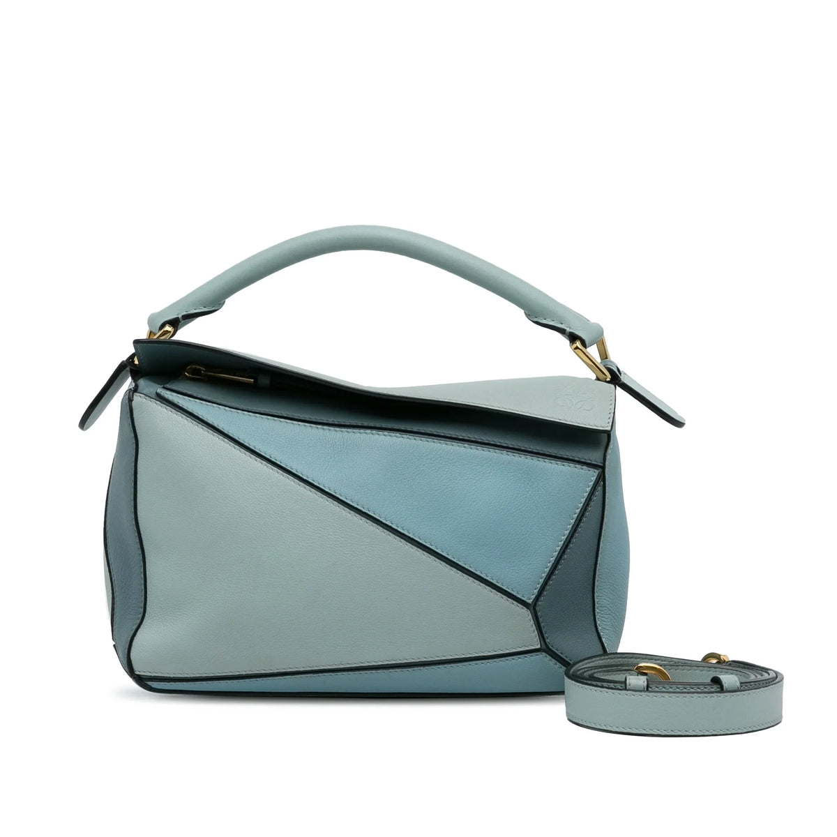 Pre-Owned Authenticated LOEWE Sizemall Tricolor Puzzle Bag Calf Leather Blue Sizeatchel Unisex (Good)