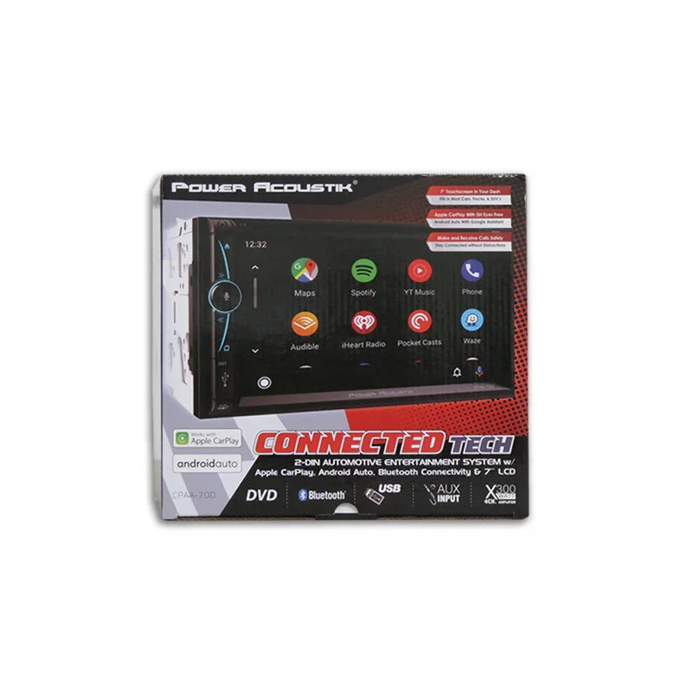 Power Acoustik CPAA-70D 2 Din 7" DVD CD Sizetereo Bluetooth W/ Apple Carplay & Android Auto with DCO Full License Plate Night Vision Waterproof Back-up Camera