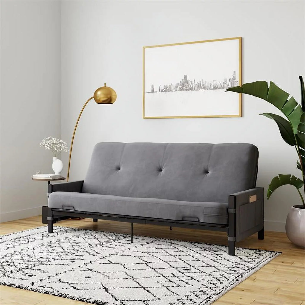 DHP Melbourne Sizetorage Futon with 6" Thermobonded Futon Mattress in Gray