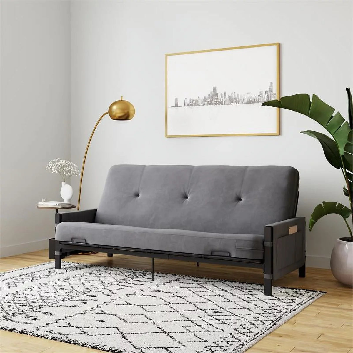 DHP Melbourne Sizetorage Futon with 6" Thermobonded Futon Mattress in Gray