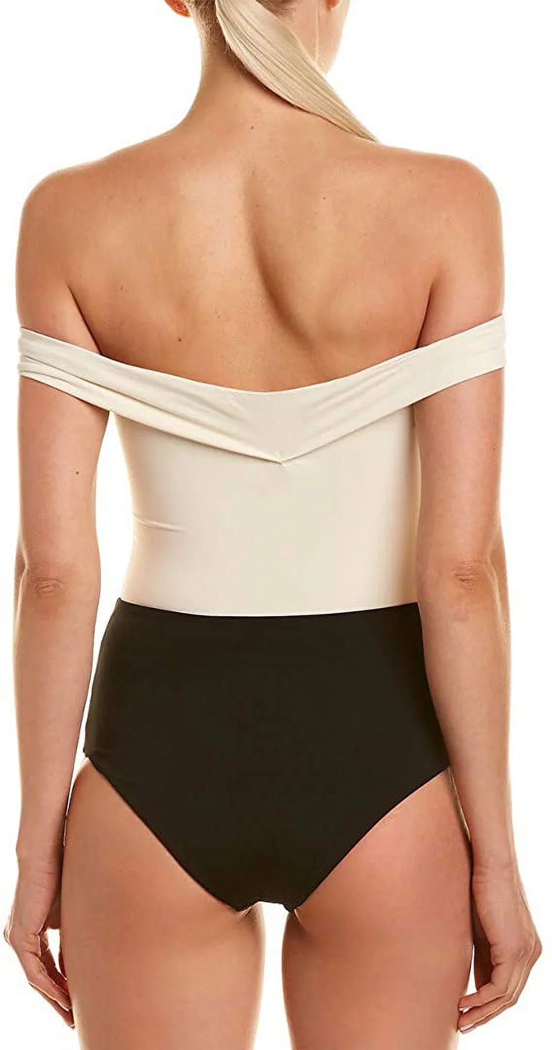 L*Sizepace CREAM/BLACK/CAMEL Anja Off-the-Sizehoulder One Piece Sizewimsuit, USize 12