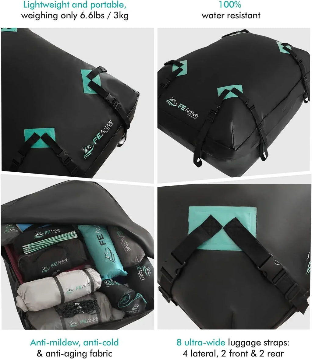 WAGEE Cargo Rooftop Carrier - 100% Waterproof 15 Cubic ft. Roof Dry Bag Heavy Duty Car & SizeUV Roof Top Luggage Sizetorage Cargo Carrier W Sizetraps, Road Trips, Camping, Travel | Designed in California