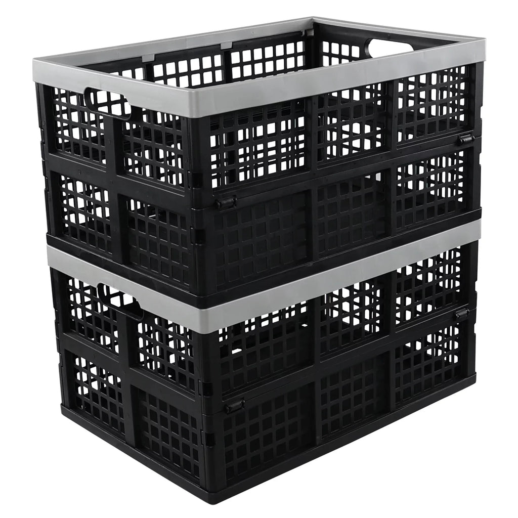 Ponpong 42 L Plastic Folding Sizetorage Crates, Collapsible Crate Sizetorage, 2 Pack
