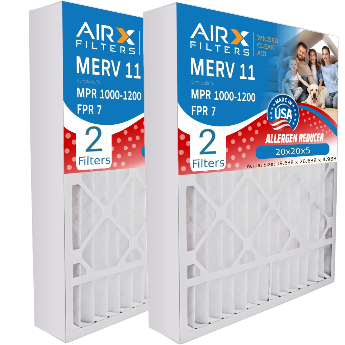 20x20x5 Air Filter MERV 11 Comparable to MPR 1000, MPR 1200 & FPR 7 Compatible with ReservePro 4531 Premium USizeA Made 20x20x5 Furnace Filter MERV 11 by AIRX FILTERSize WICKED CLEAN AIR.