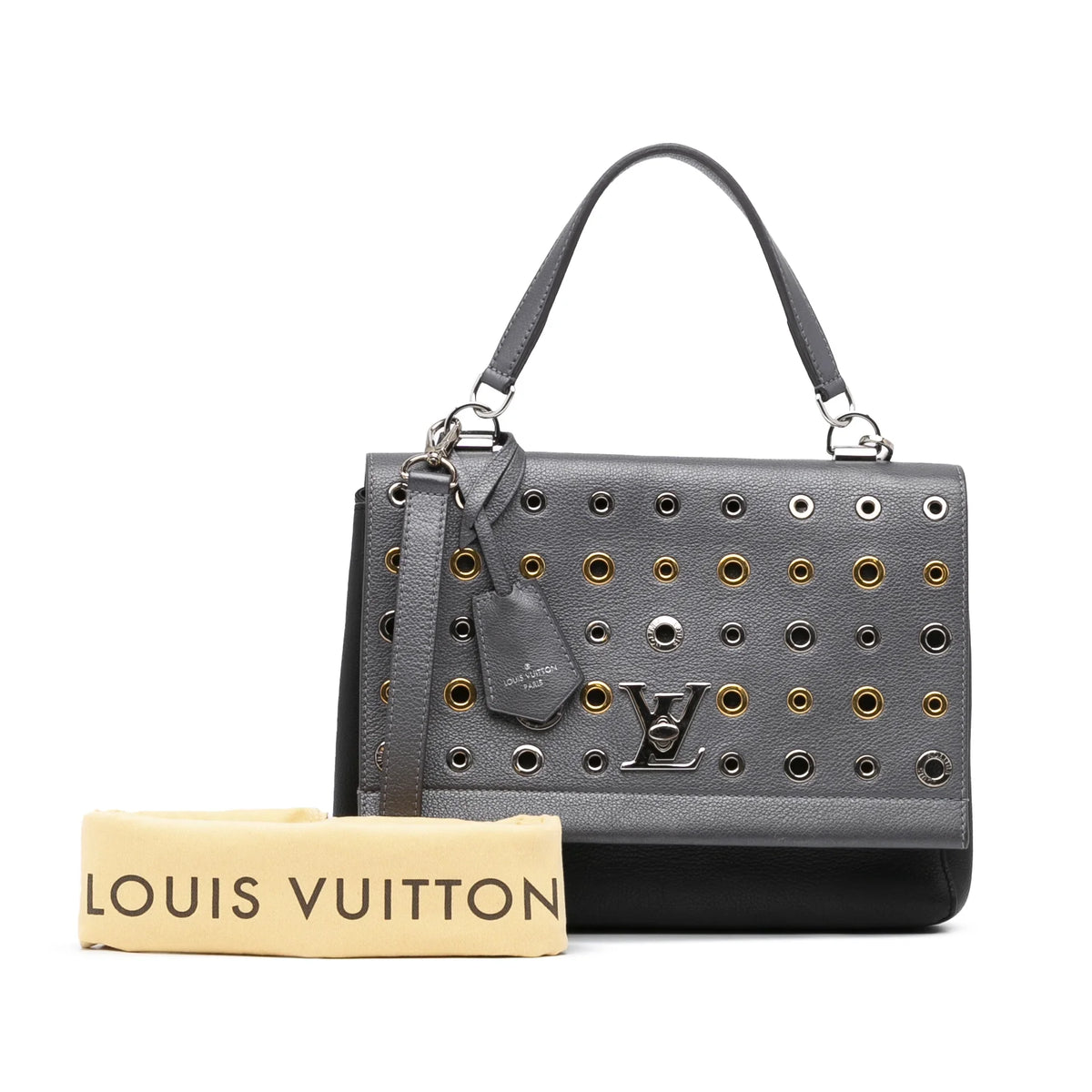 Pre-Owned Authenticated Louis Vuitton Eyelet LockMe II Calf Leather Gray Sizeatchel Unisex (Good)