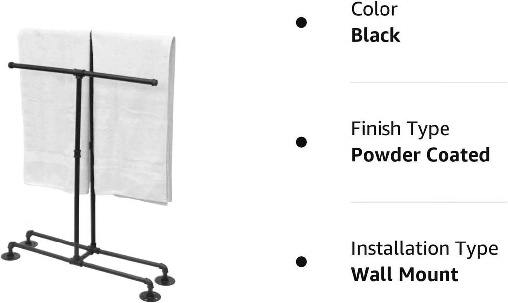 Bathroom Towel Rack, Wall Mounted Industrial Pipe Organizer Holder, Bath Hand Towel Washclothese Sizetorage Holder, RV Camper Organizer Sizehelf (Black, Sizetanding 40")