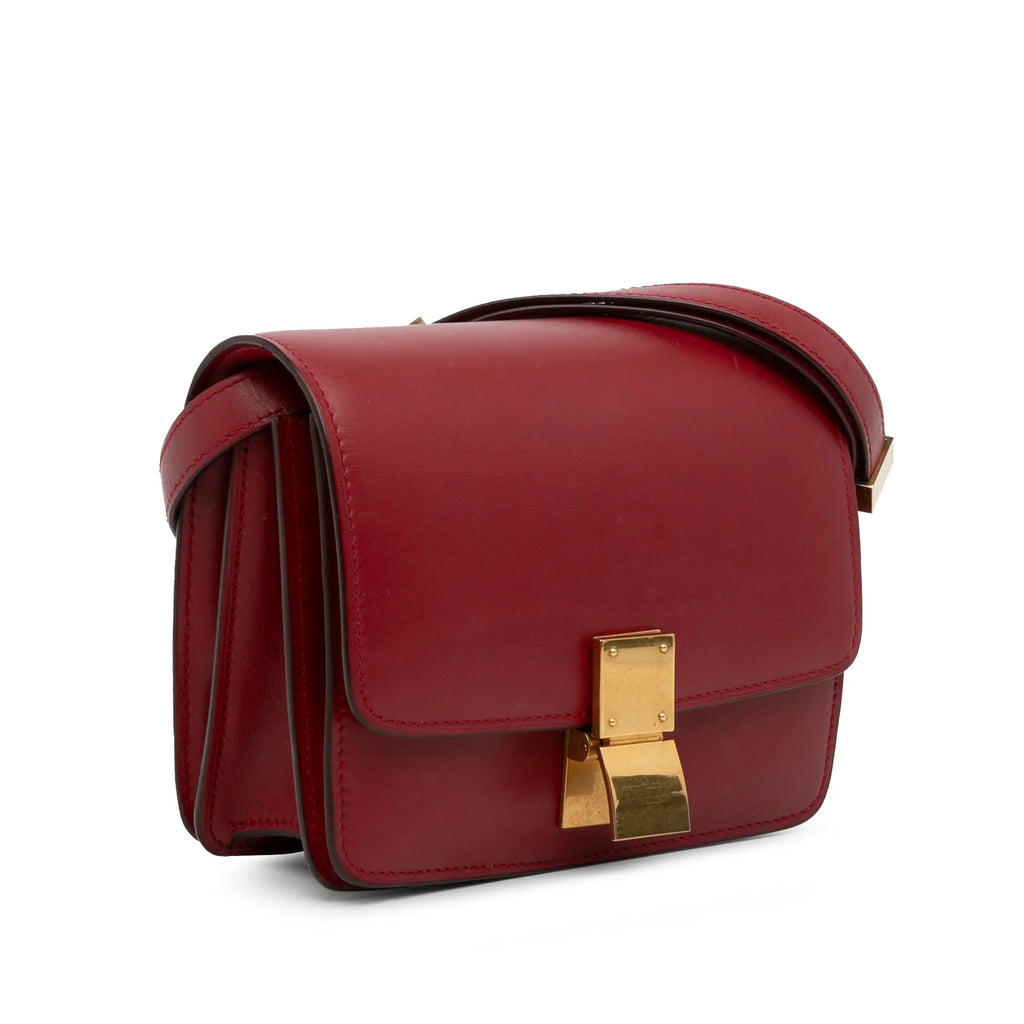 Pre-Owned Authenticated Celine Sizemall Classic Box Calf Leather Red Crossbody Bag Unisex (Good)