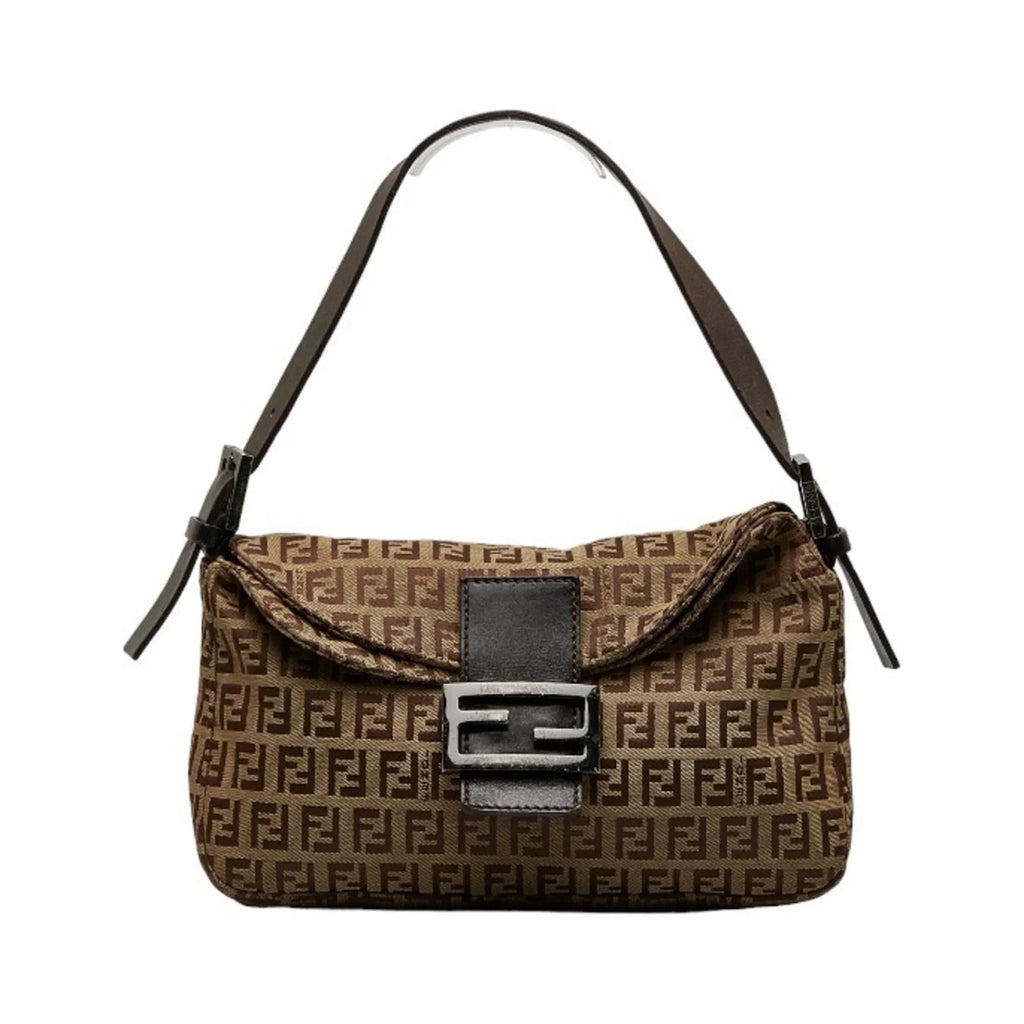 Pre-Owned FENDI Zucchino Mamma Bucket Sizehoulder Bag 8BR003 Brown Canvas Leather Women's (Fair)