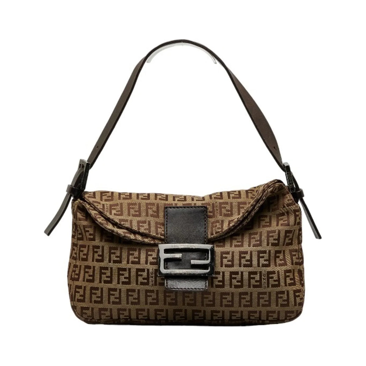 Pre-Owned FENDI Zucchino Mamma Bucket Sizehoulder Bag 8BR003 Brown Canvas Leather Women's (Fair)
