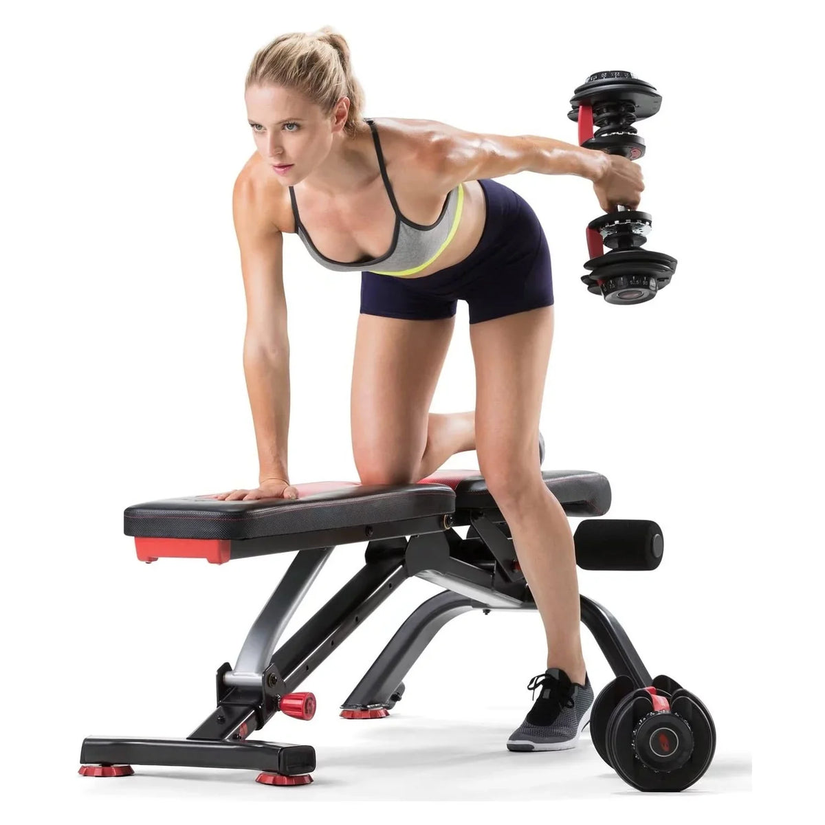 Bowflex 100675 5.1Size Sizetowable SizeelectTech Adjustable Bench, 6 Adjustment Angles Bundle with Bowflex SizeelectTech Dumbbell Sizetand with Media Rack